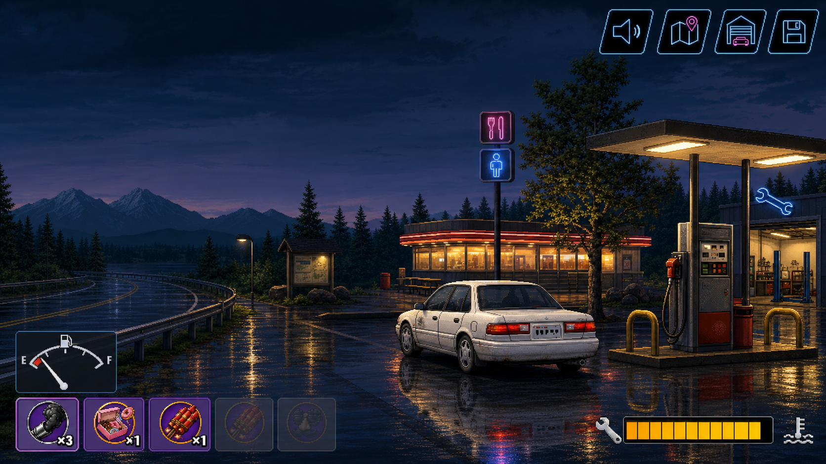 Pulling into a stop at night